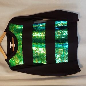 H&M sequin stripe sweatshirt, navy with blue green, holiday top, size small LNC